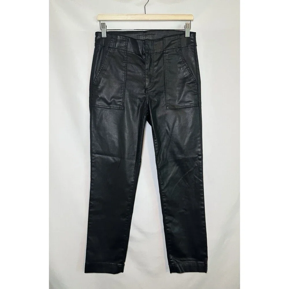 Kut from the Kloth Faux Black‎ Leather Reese Ankle Straight Pants City Women 8